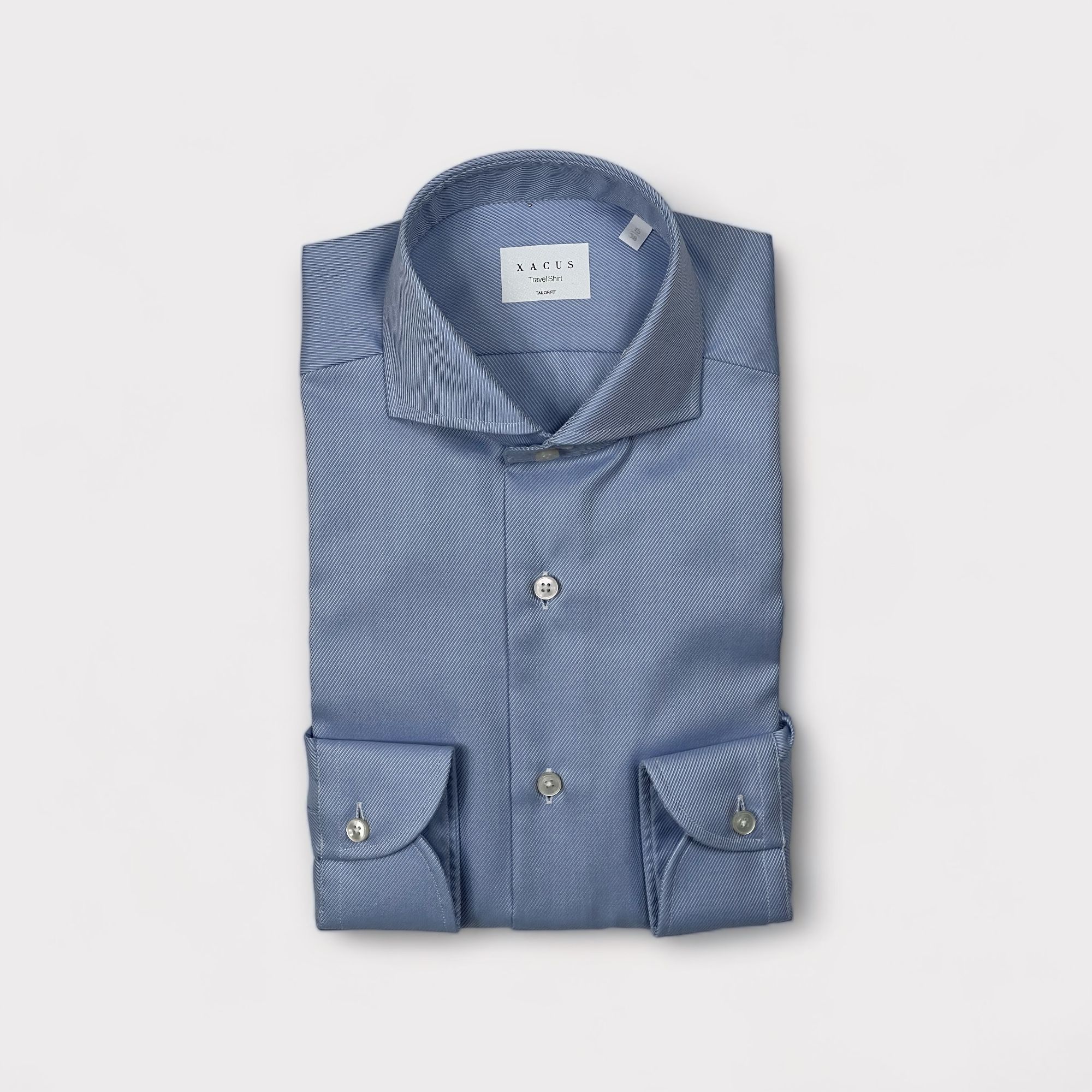Xacus - Camicia con collo francese in puro cotone armaturato diagonale